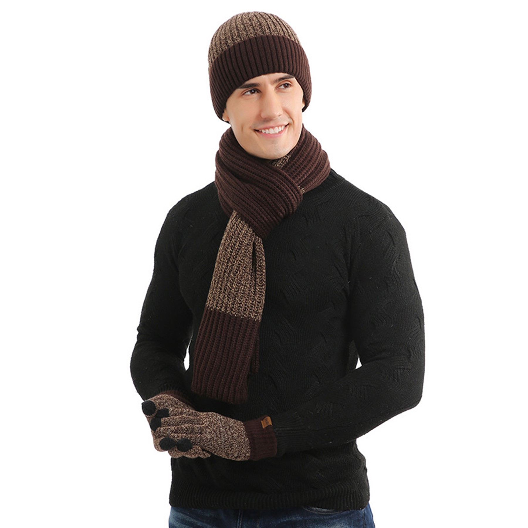 3PCS Color Matching Scarf Gloves Hat 3