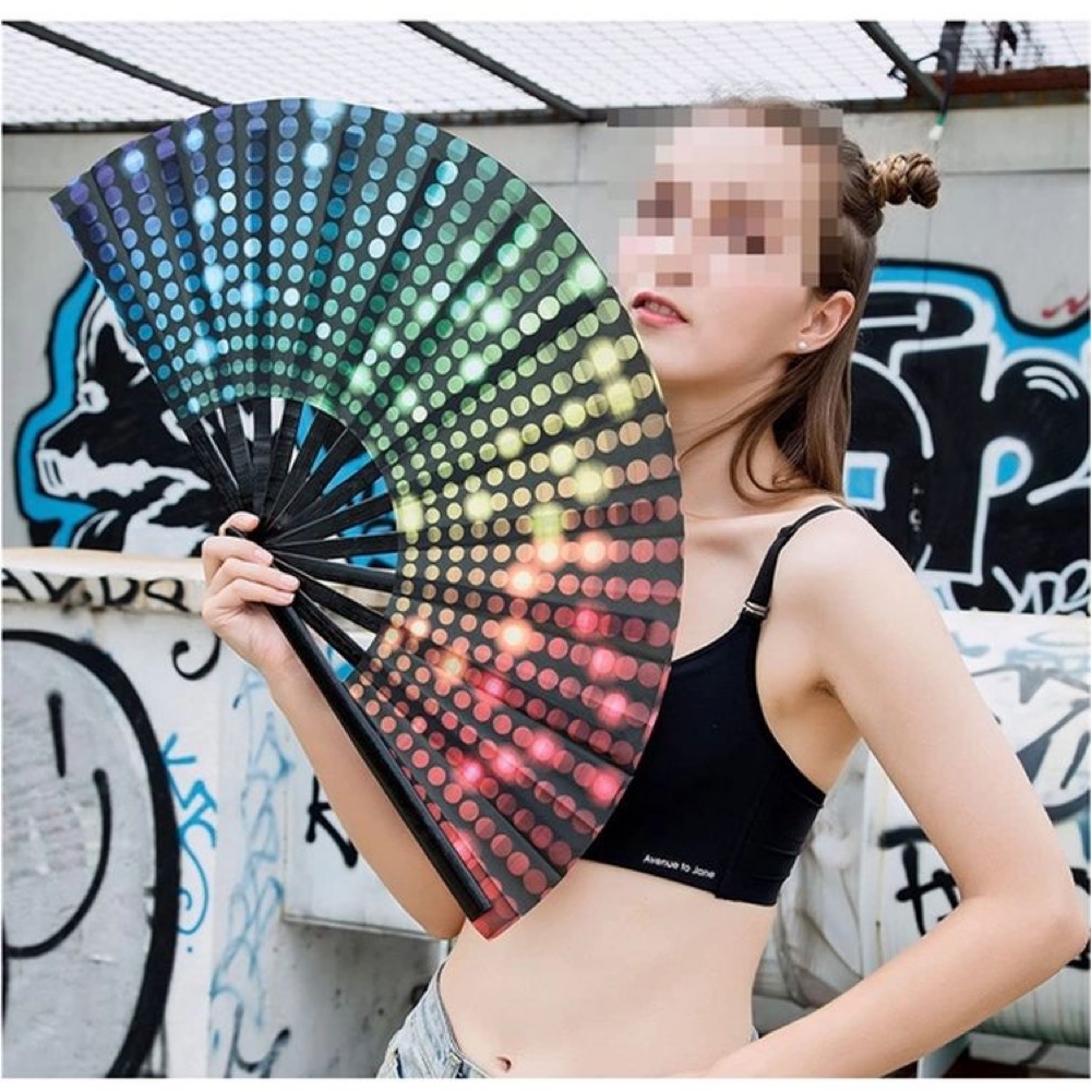 Large Bamboo & Nylon Folding Hand Fan 4