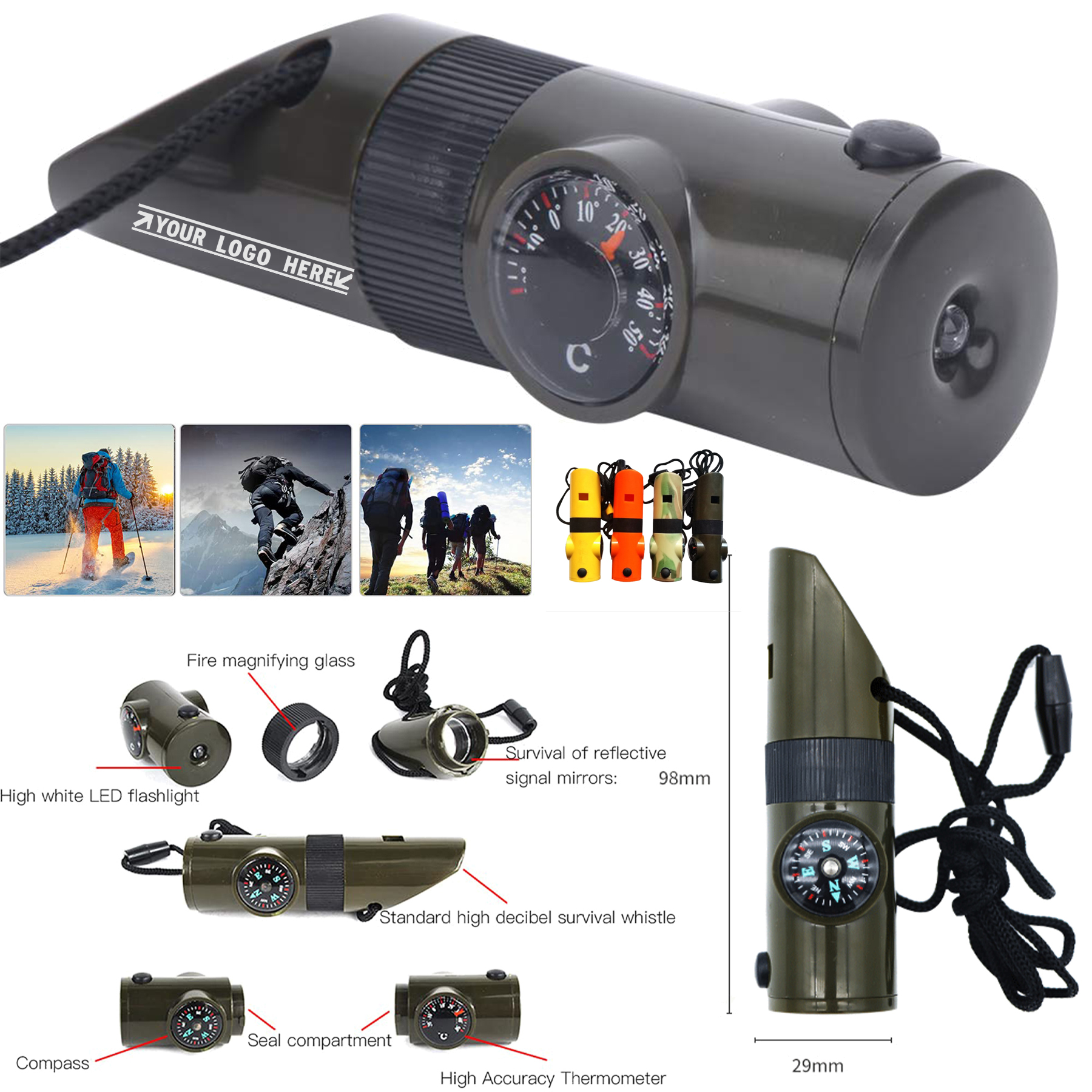 Outdoor Survival Whistle Mini Compass