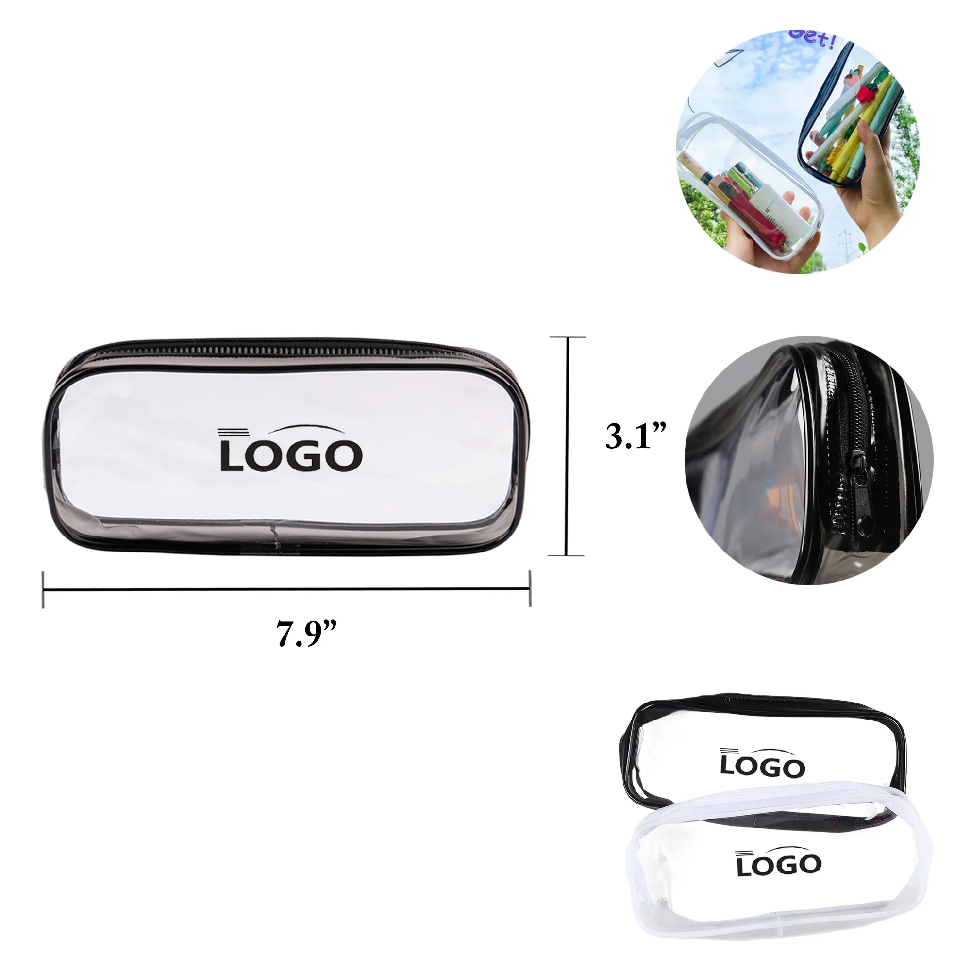 MOQ50 PVC Transparent Zipper Makeup Pencil Bag 1