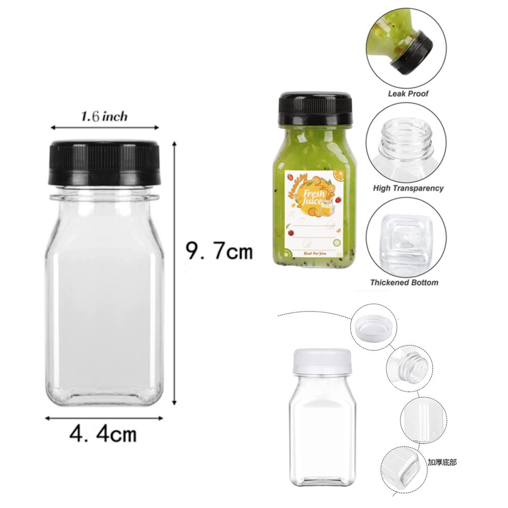4oz Custom Clear Plastic Square Juice Bottle with Lid 2