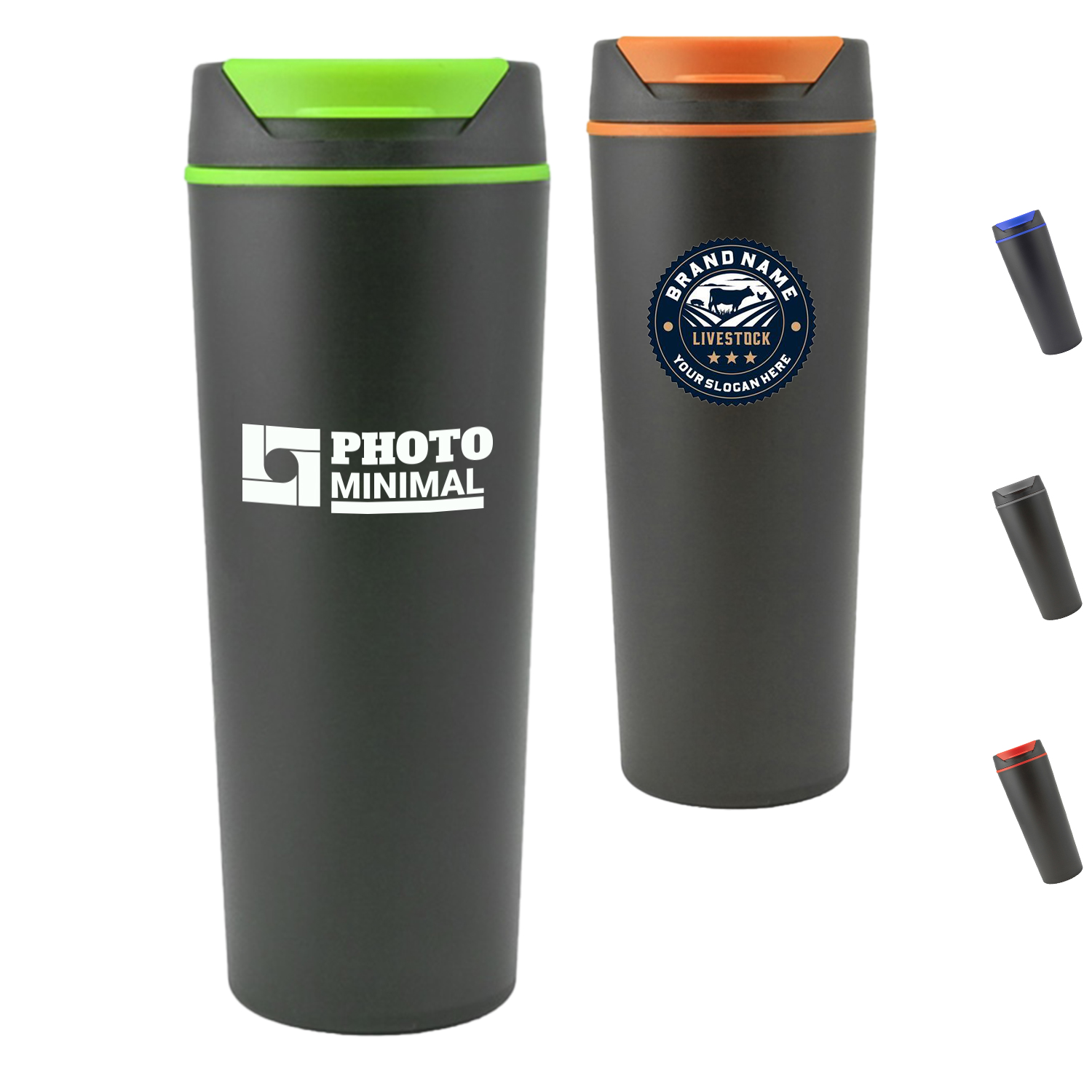 18 Oz Plastic Tumbler w/ Color Accent Flip top & Custom Logo 2