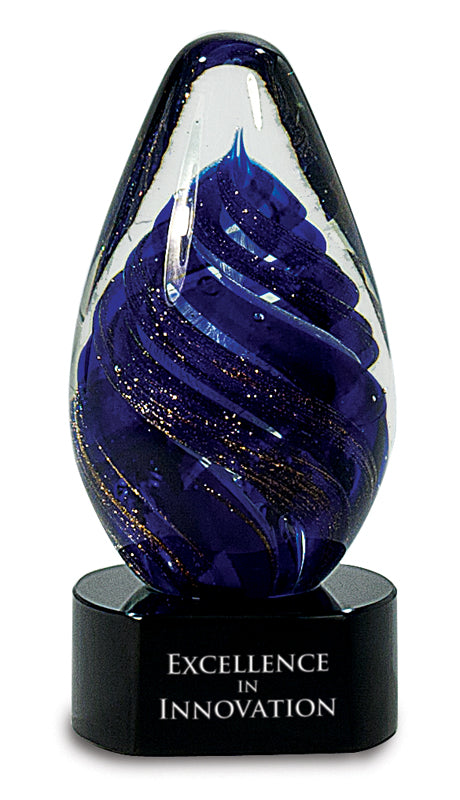 6.5" Blue Tear Drop Art Glass On Black Base 2