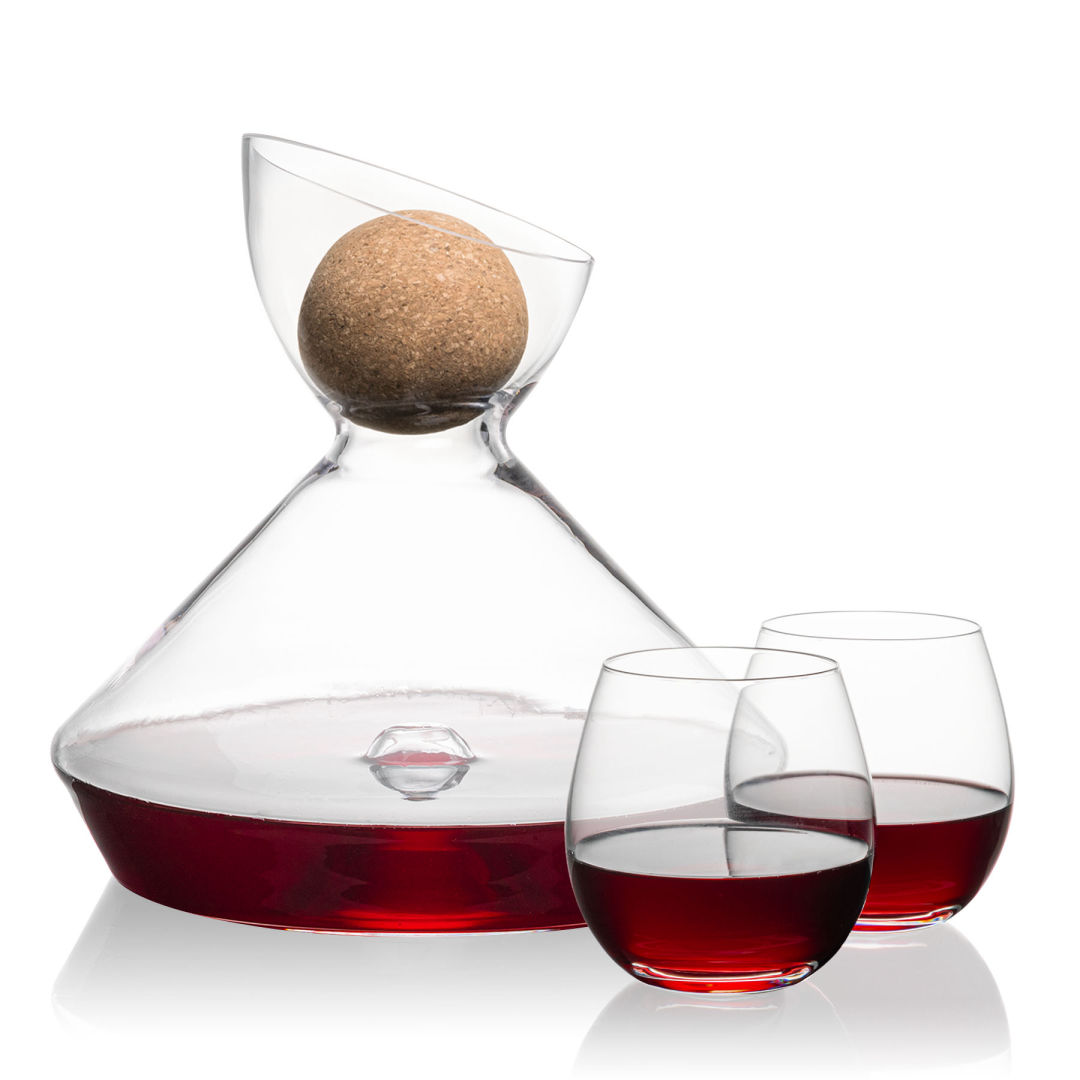 Woodbury Carafe w/Cork Stopper & Redmond Stemless Wine 4