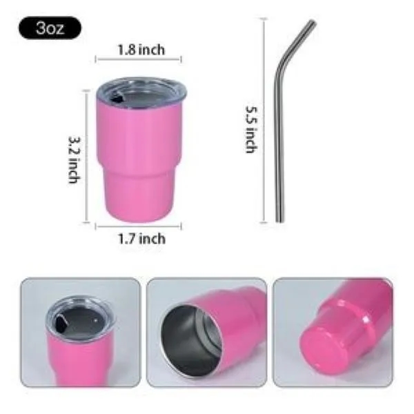 3 Oz. Mini Stainless Steel Double-Walled Tumbler w/Lid & Str 4