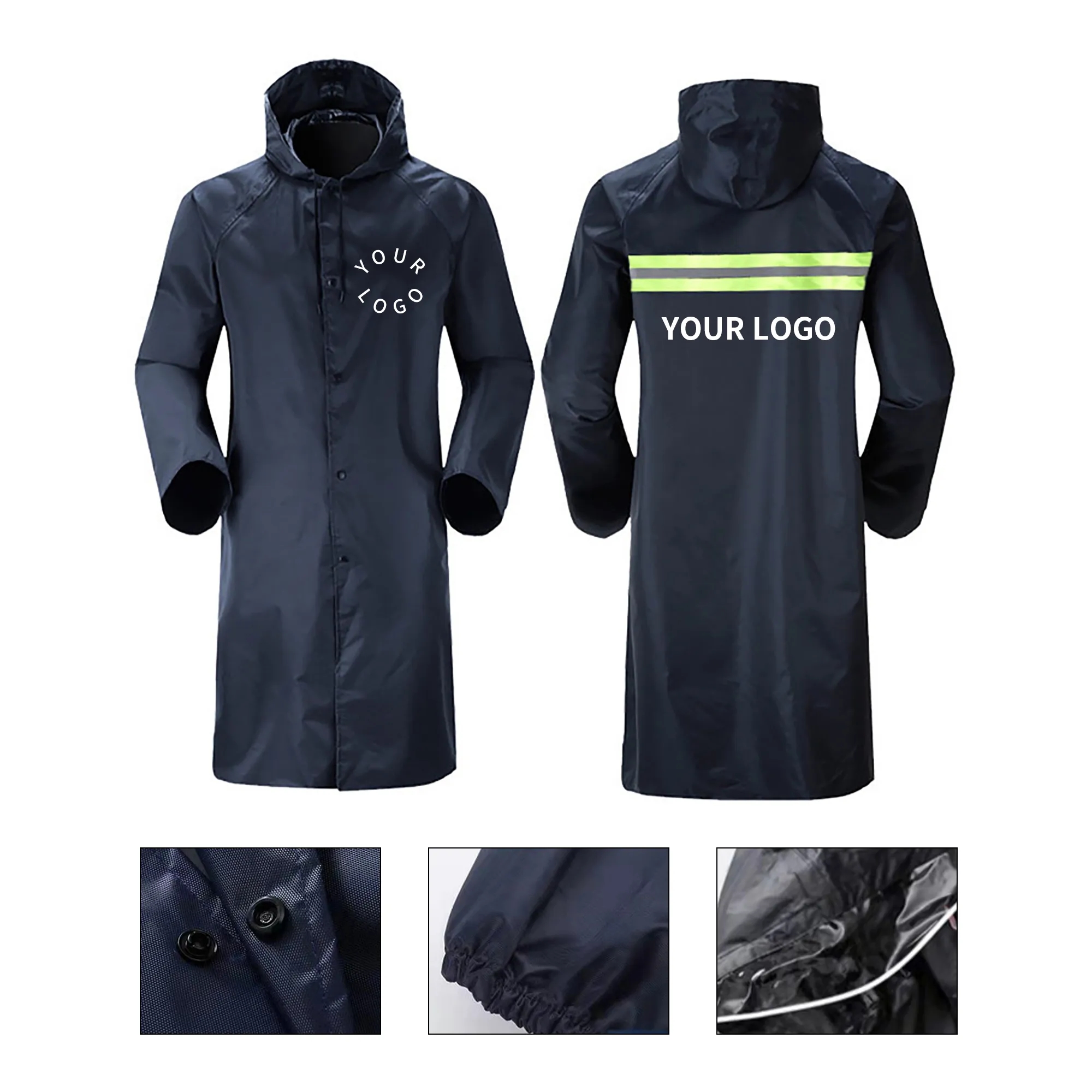 51 Inch PVC Raincoat Breathable Black 3