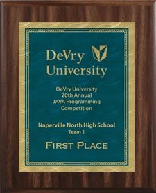 8" x 10" Classic Walnut Finish Plaque with a Blue/Gold Victory Sunray Plate 2