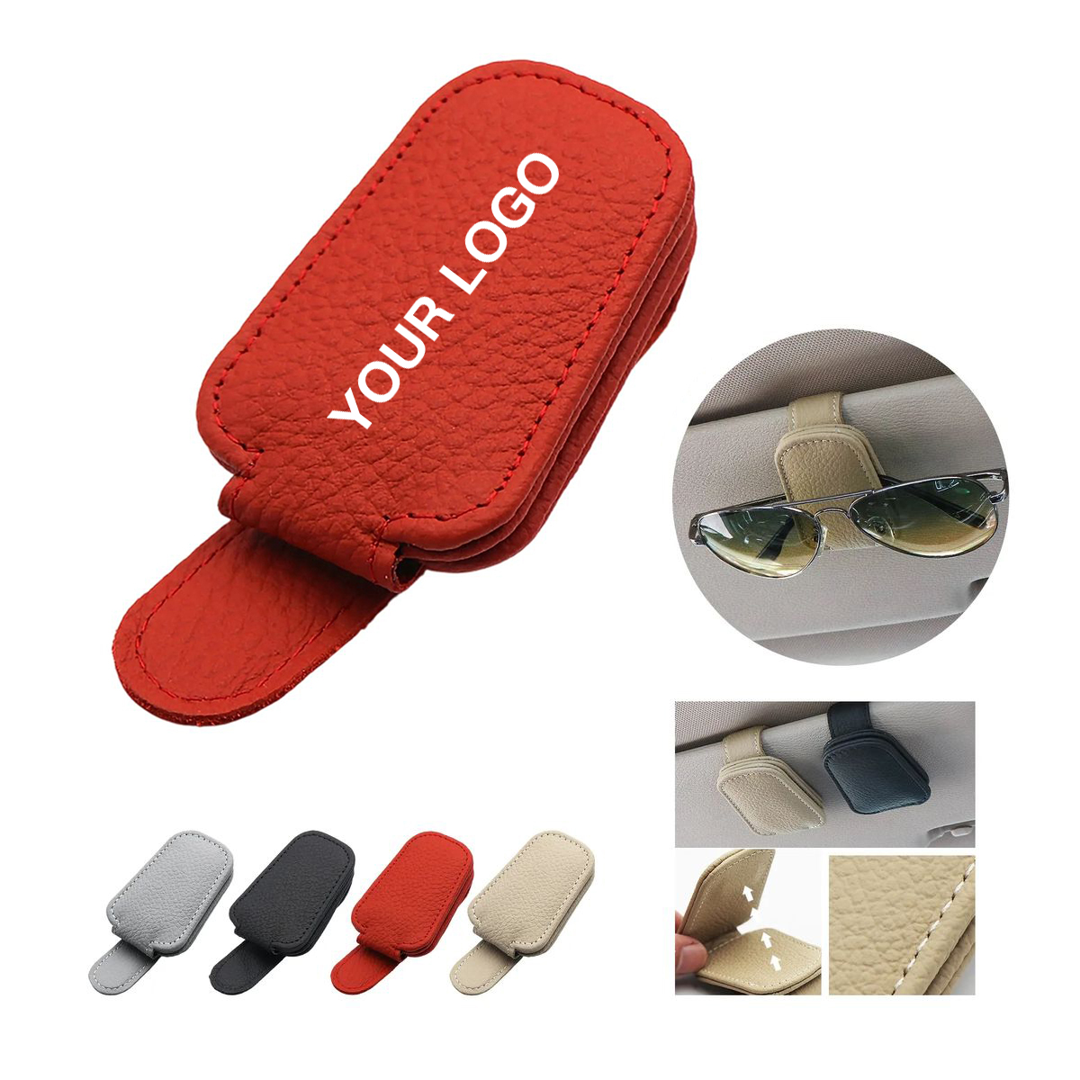 PU Leather Eyeglass Holder for Vehicle Visor 2
