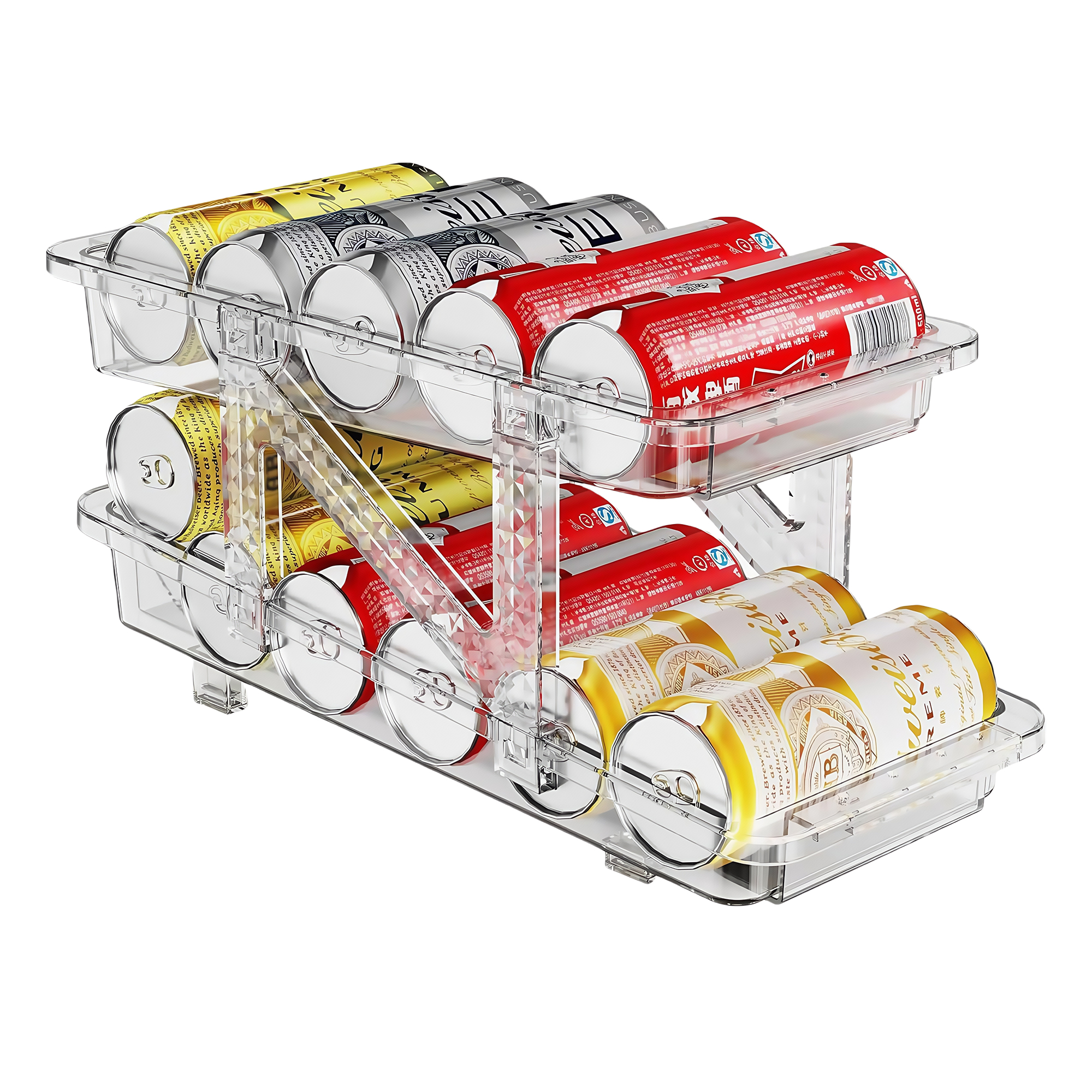 Patterned Expandable Transparent Double-Layer Drink Organizer with Auto-Fill for Fridge 1