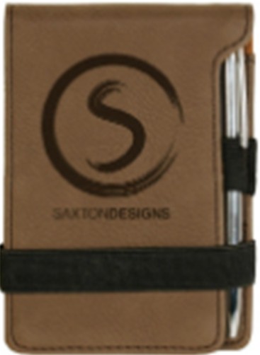3 1/4" x 4 3/4" Dark Brown Leatherette Notepad with Pen 1