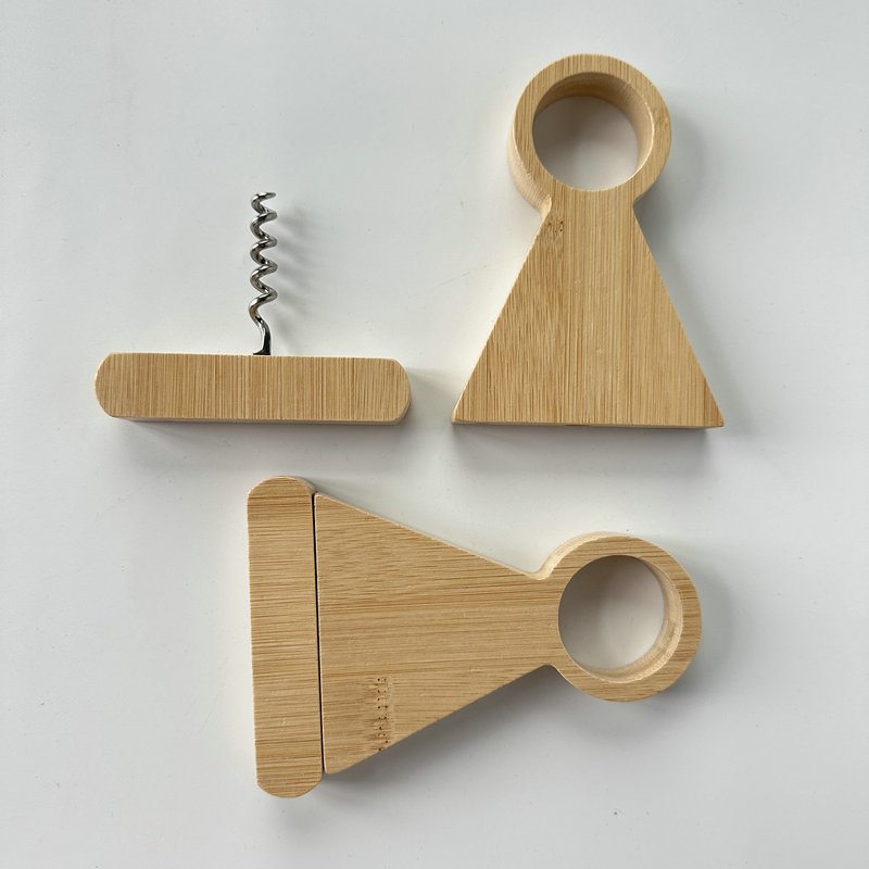 3 in1 Bamboo Wine Bottle Stand with Corkscrew 2