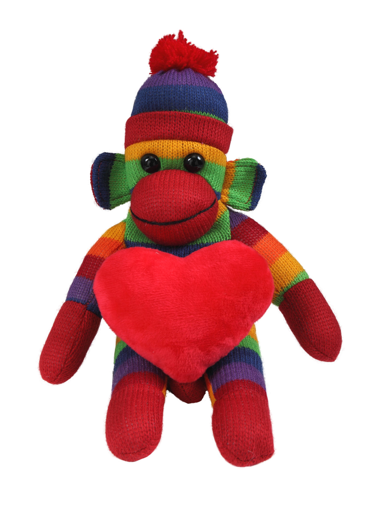 soft plush Rainbow Sock Monkey with heart