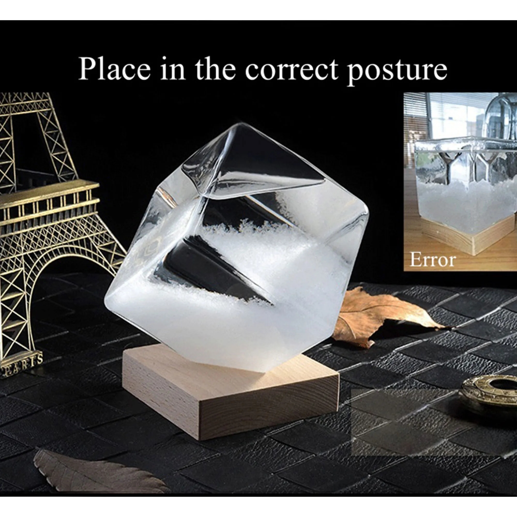 Crystal Weather Glass With Wood Base For Home Office Decor 5
