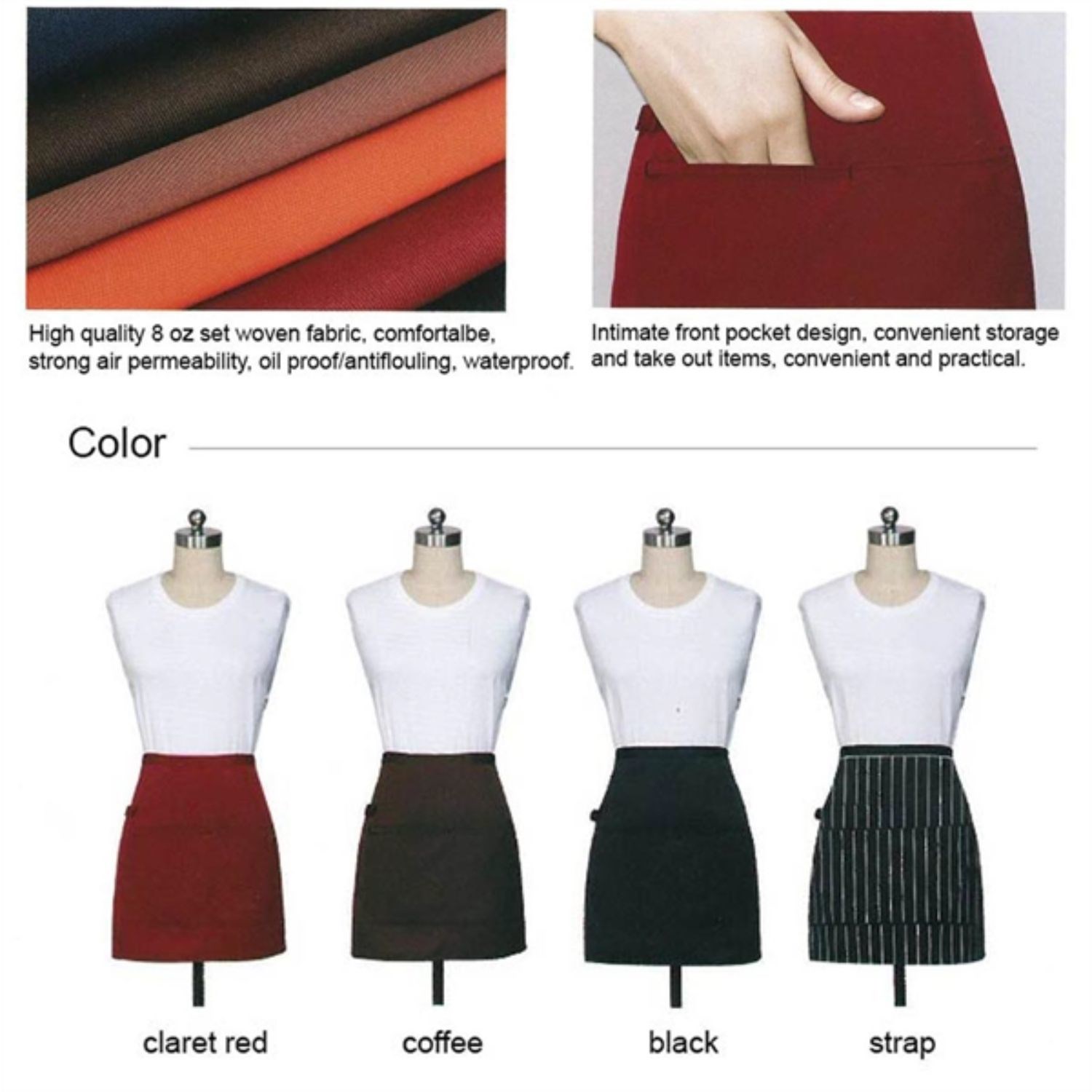 12 oz. Woven frock fabric Waist Apron w/ 2 adjacent pockets 3