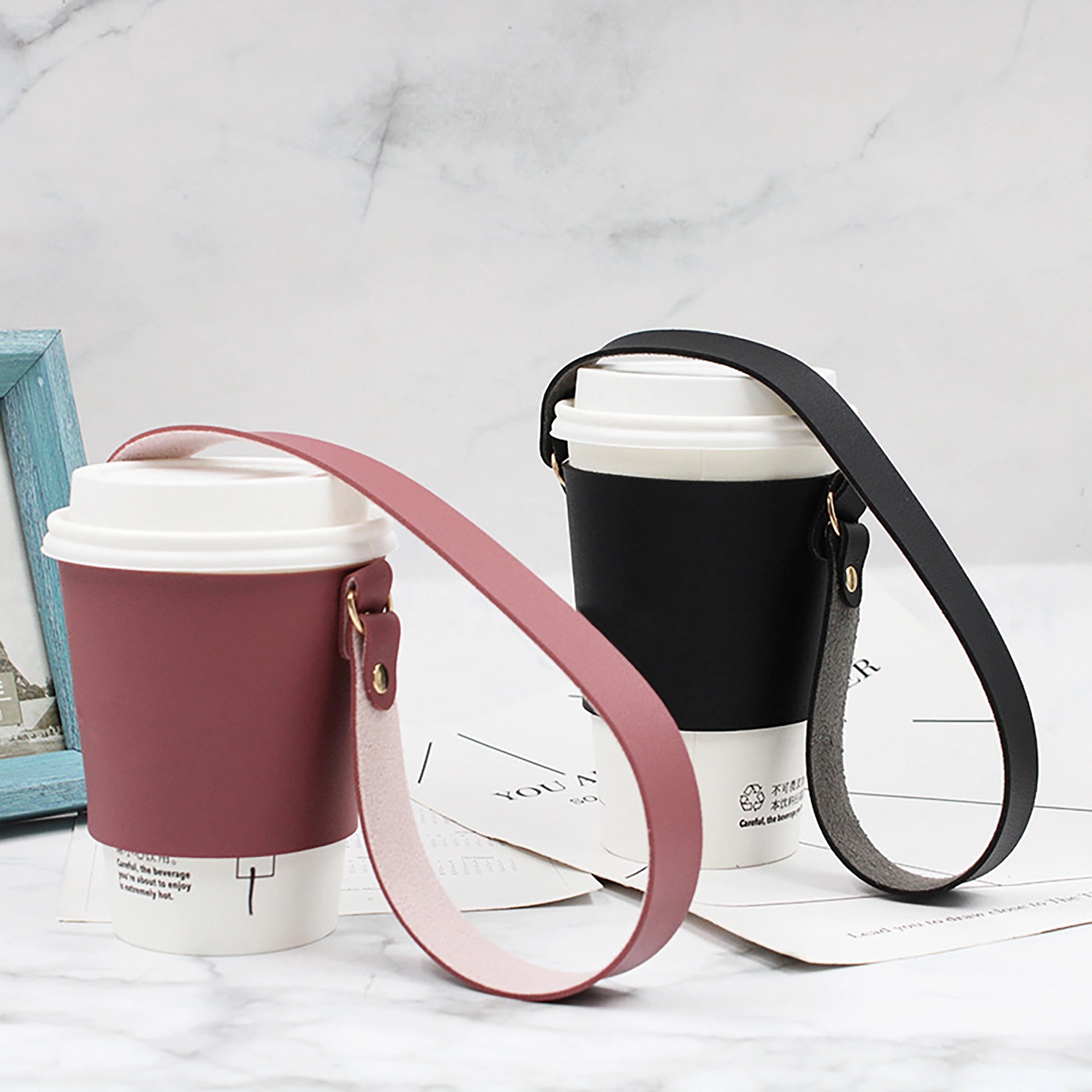 PU Leather Drink Holder With Handle Tie 4