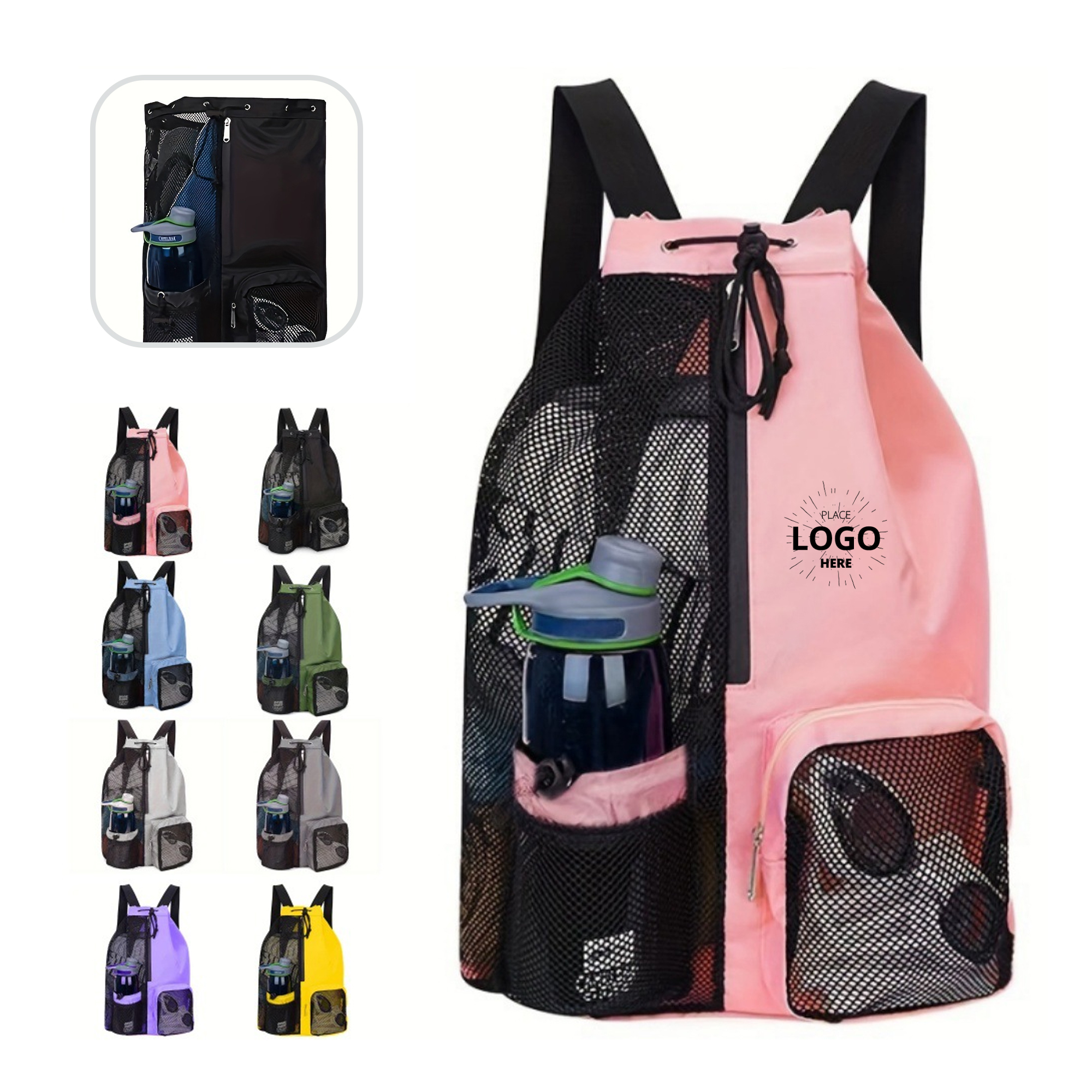 Mesh Drawstring Swim Bag With Wet Pocket For Beach Gym Gear 2