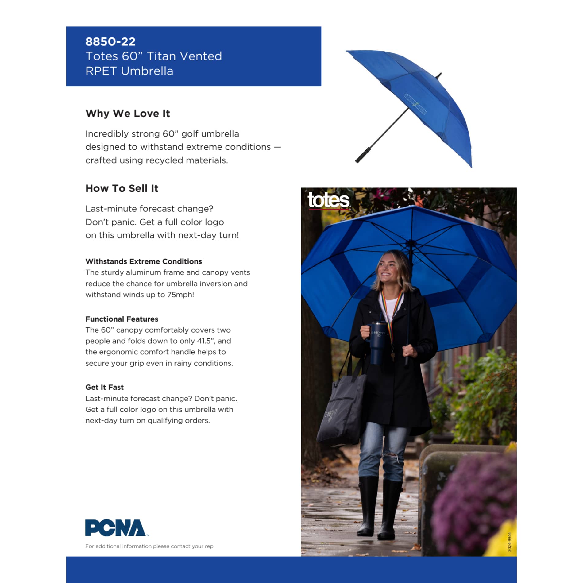 totes® 60" Titan Vented RPET Umbrella 11