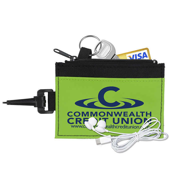 Mobile Tech Earbud Kit in Travel ID Wallet Components inserted into Zipper Pouch ID Wallet 3