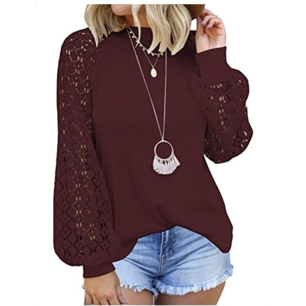 Women's Long Sleeve Tops Lace Casual Loose Blouses T Shirts 3