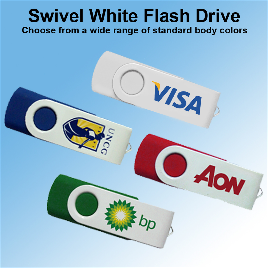 Swivel White Flash Drive / USB - 16 GB Memory