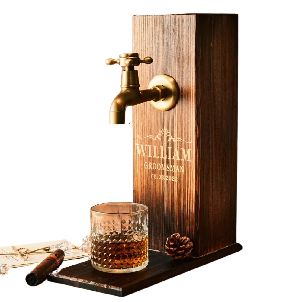 Wooden Whiskey Pourer with Brass Tap 3