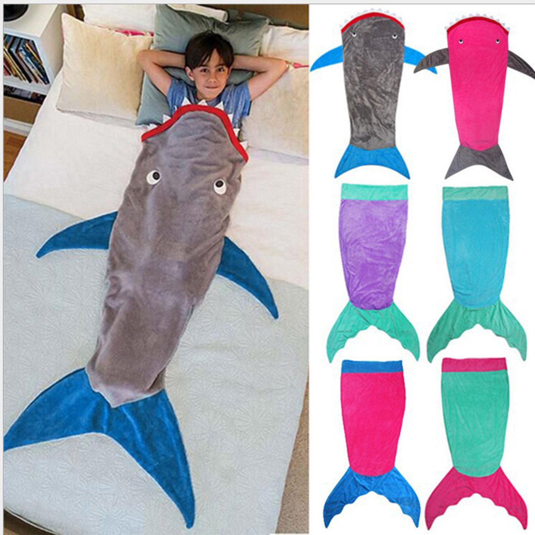 Kids Shark Tail Sleep Fleece Blanket 1