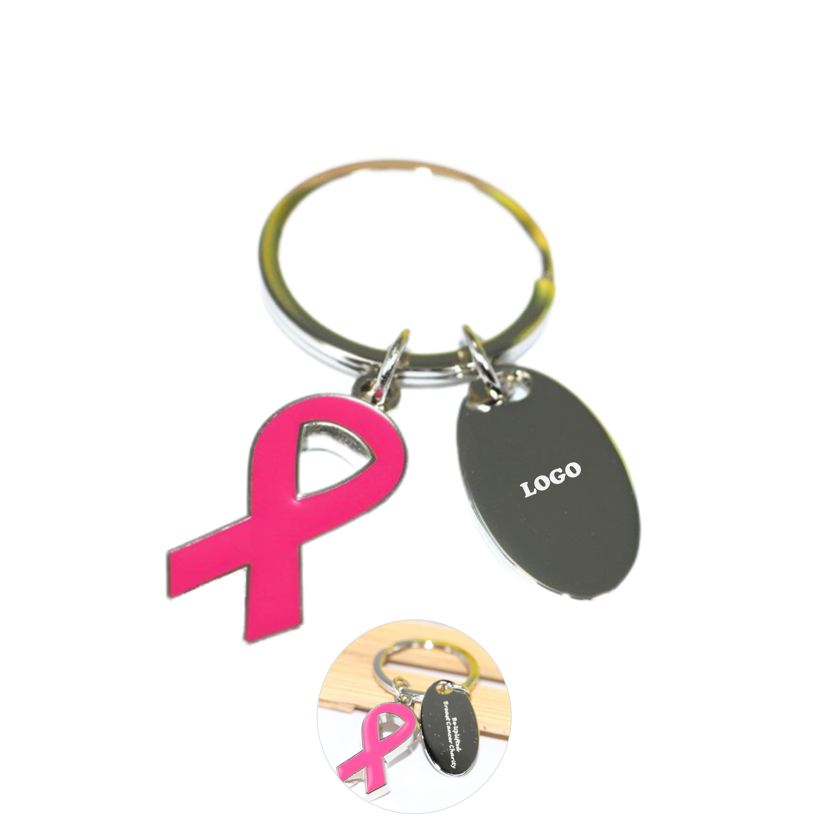 Pink Ribbon Metal Keychain (direct import) 1