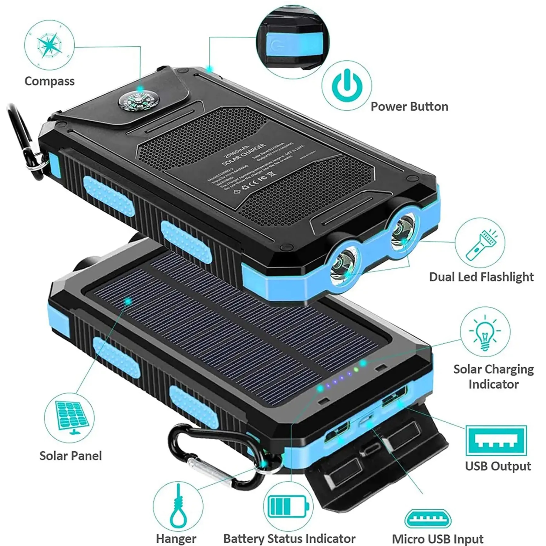 Solar Mobile Power 8000mAh With Outdoor Compass 2