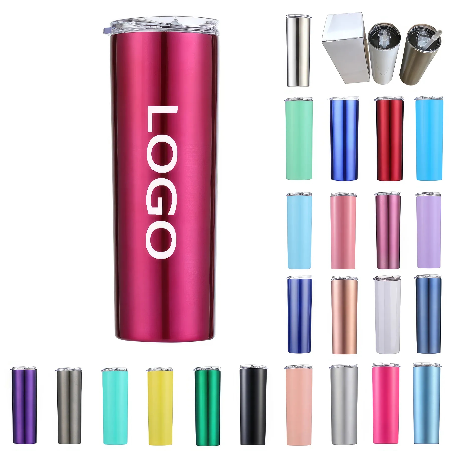 20oz Double Wall Skinny Tumbler with Straw and Lid 3