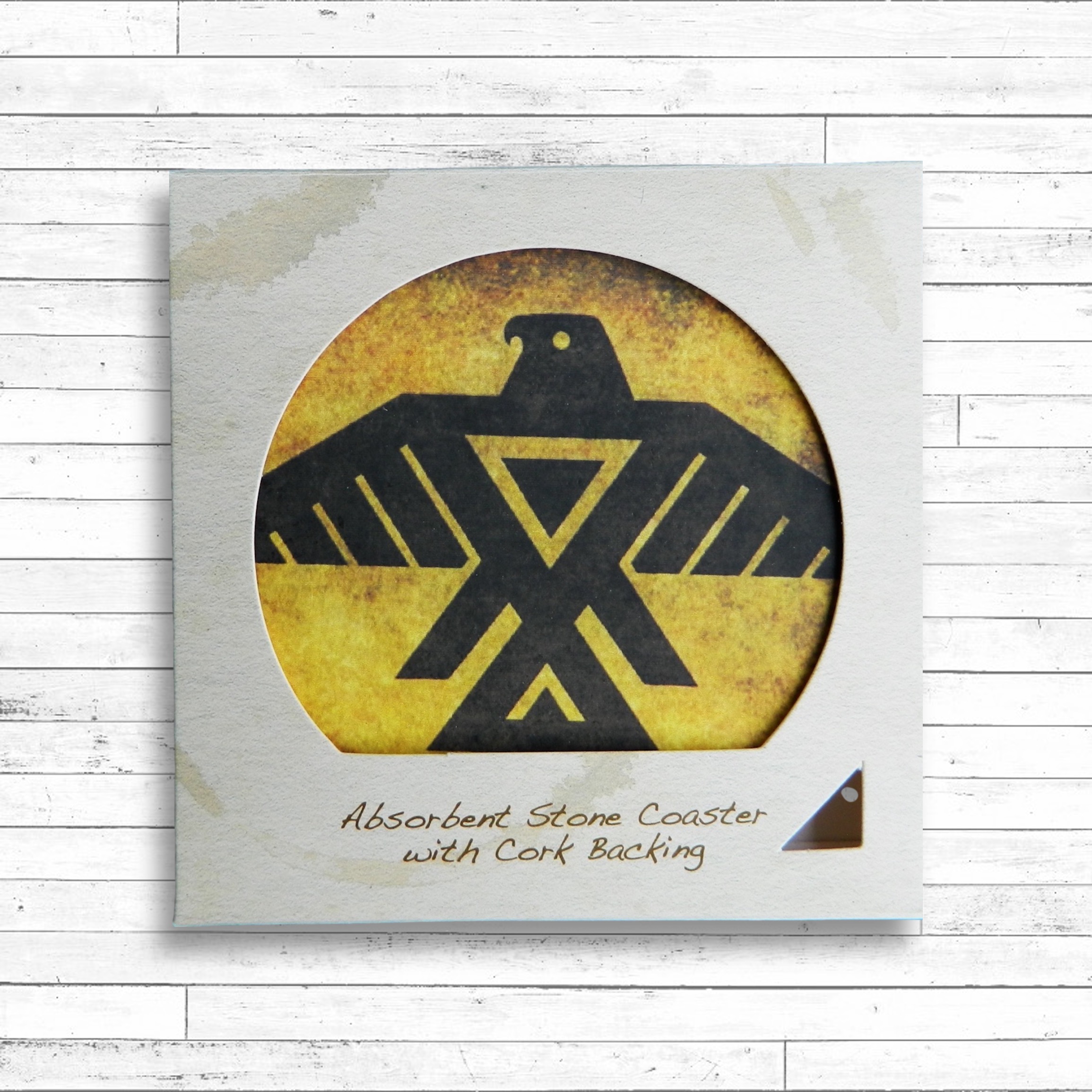 Square Layered Edge Absorbent Stone Coaster Packaged in Single Window Box 5