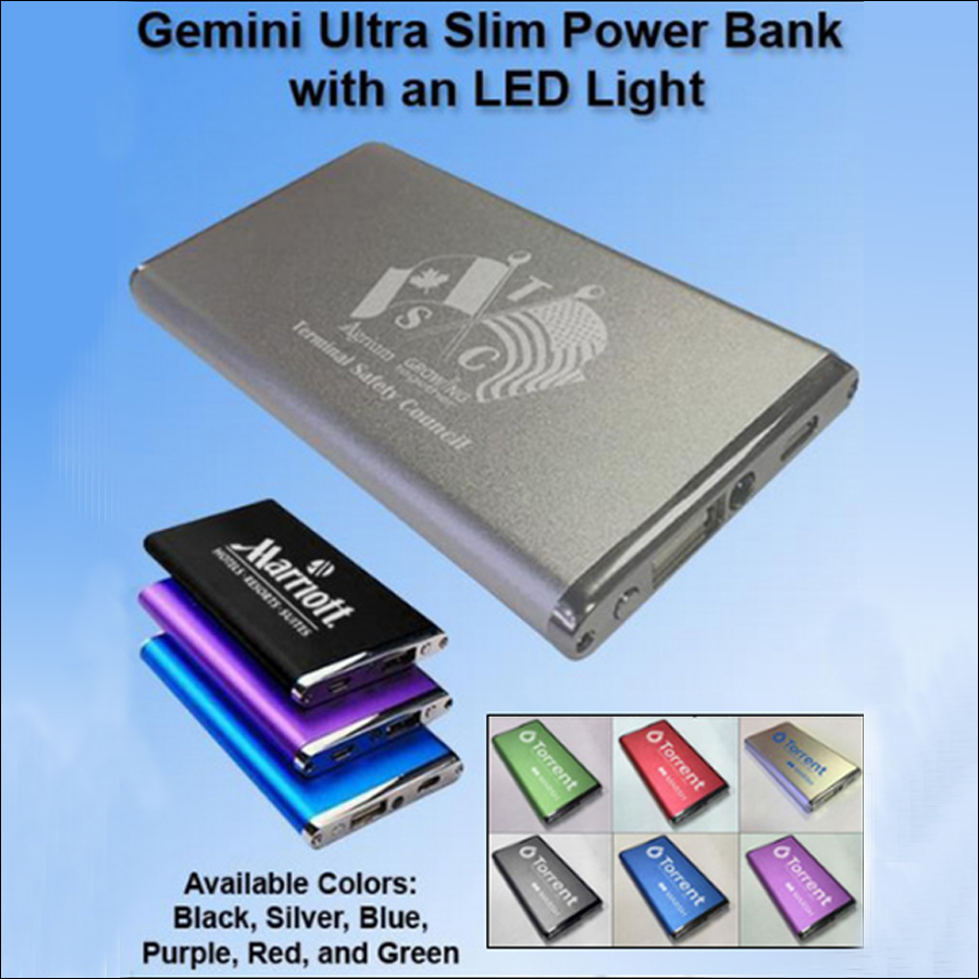 Gemini Ultra Slim Power Bank with an LED Light 4000 mAh