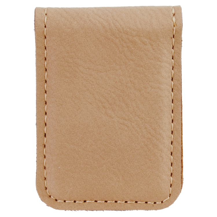 1 3/4" x 2 1/2" Light Brown Leatherette Money Clip 4