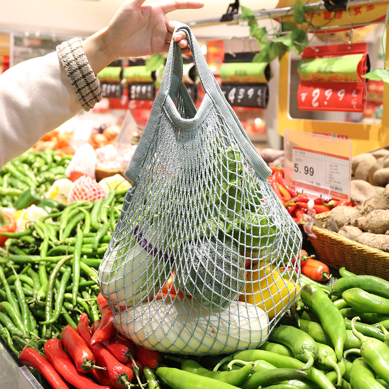 Short Handle Cotton String Net Shopping Grocery Bags 5