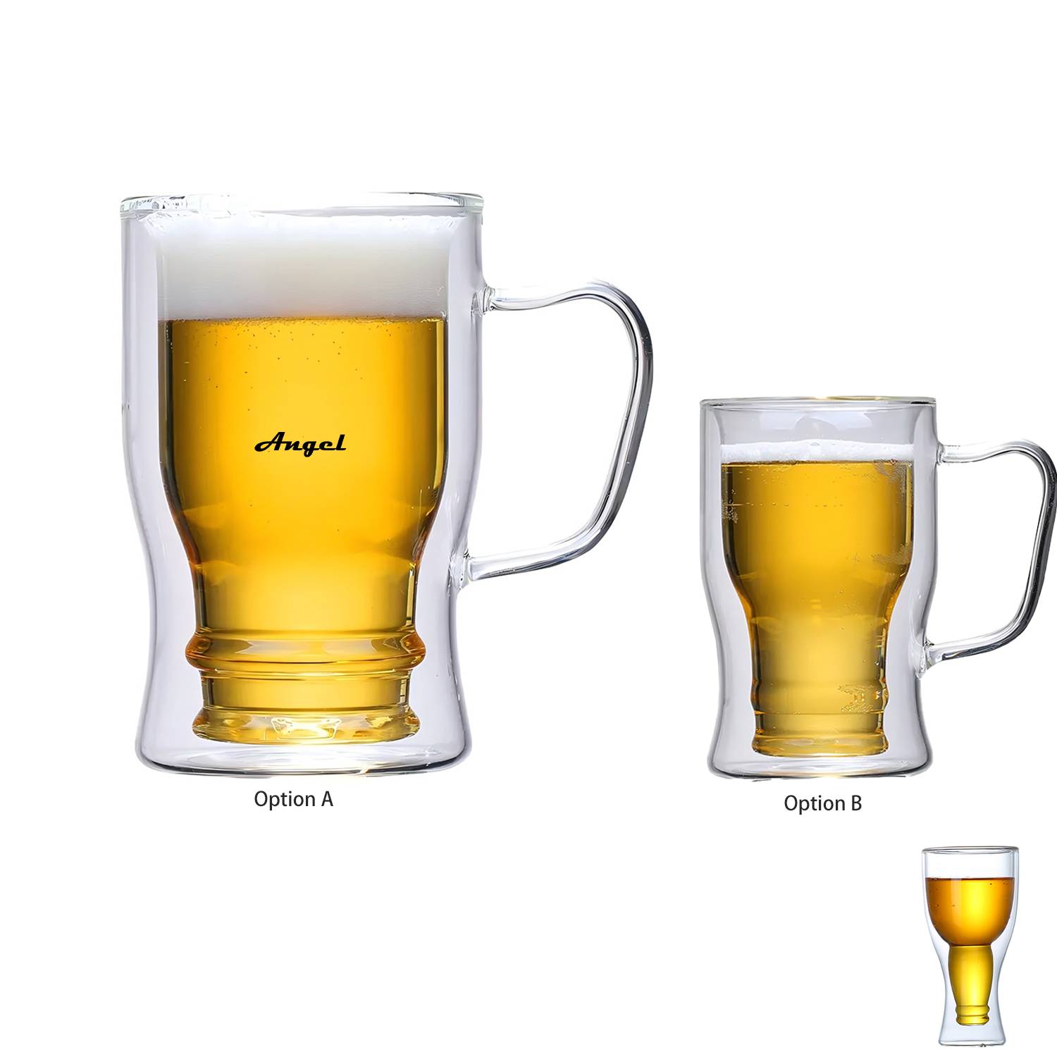 13.5/12/8.5oz Clear Double Wall Insulated Beer Glass 2