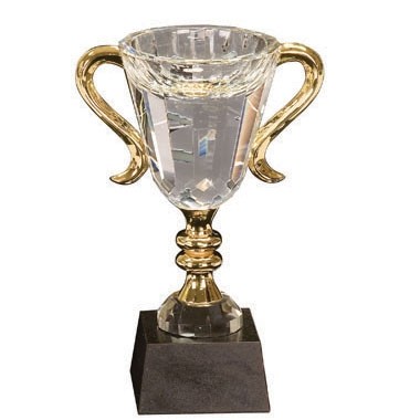 7.5" Crystal Cup with Gold Handles & Stem in Black Marble Base 2