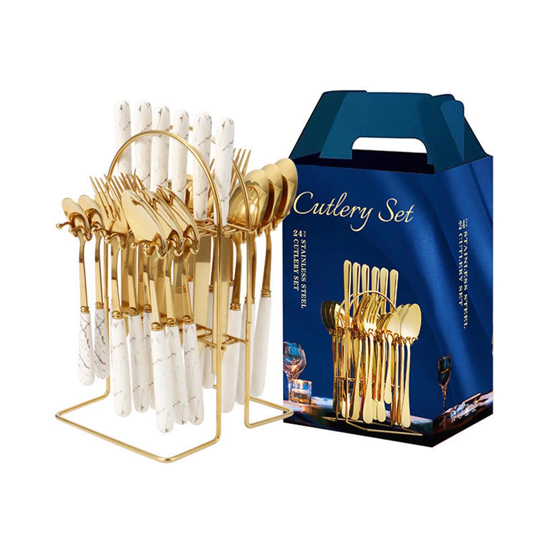 Ceramic Handle Stainless Steel Cutlery 24pcs Set with Holder 6