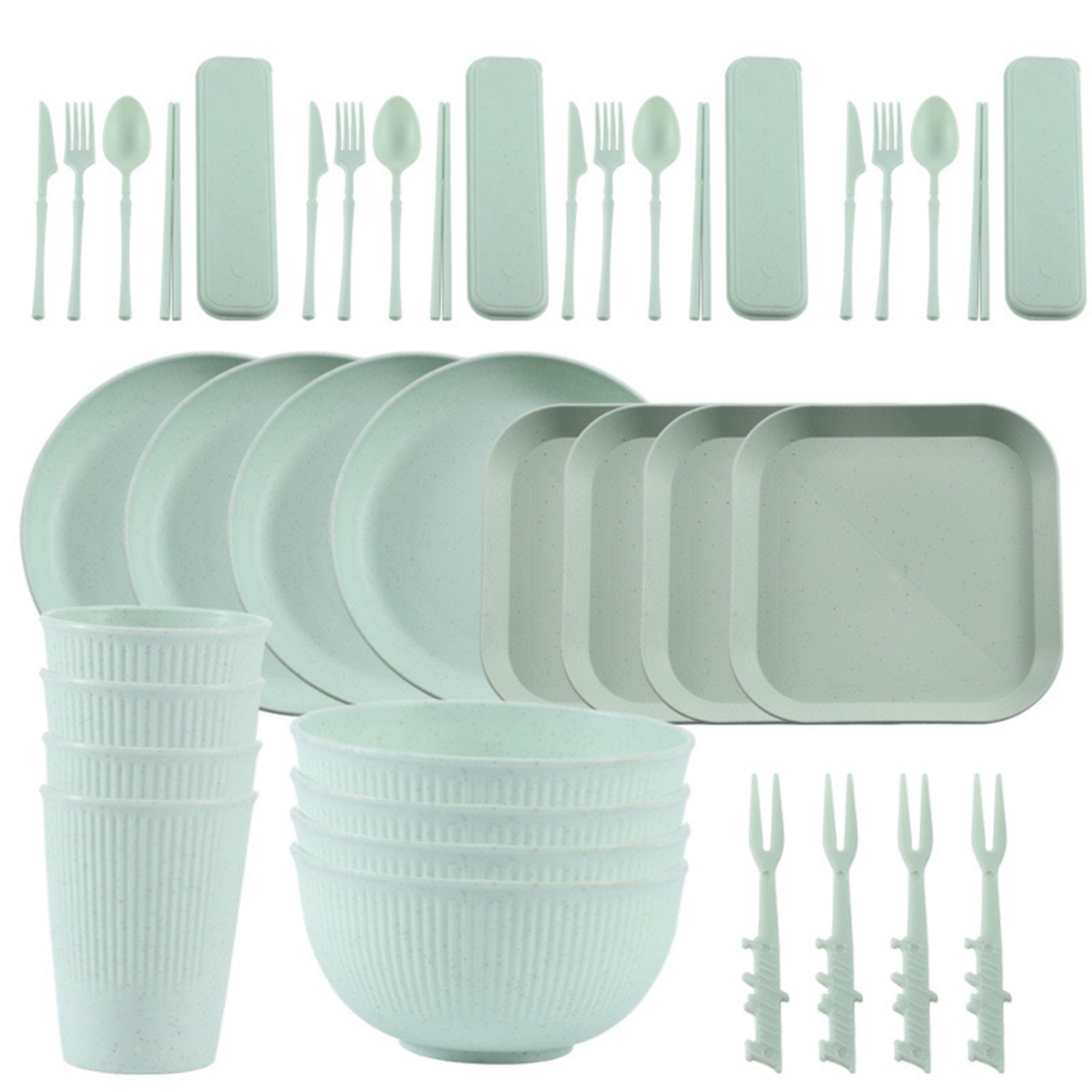 40 Pcs Wheat Straw Dinnerware Set 9