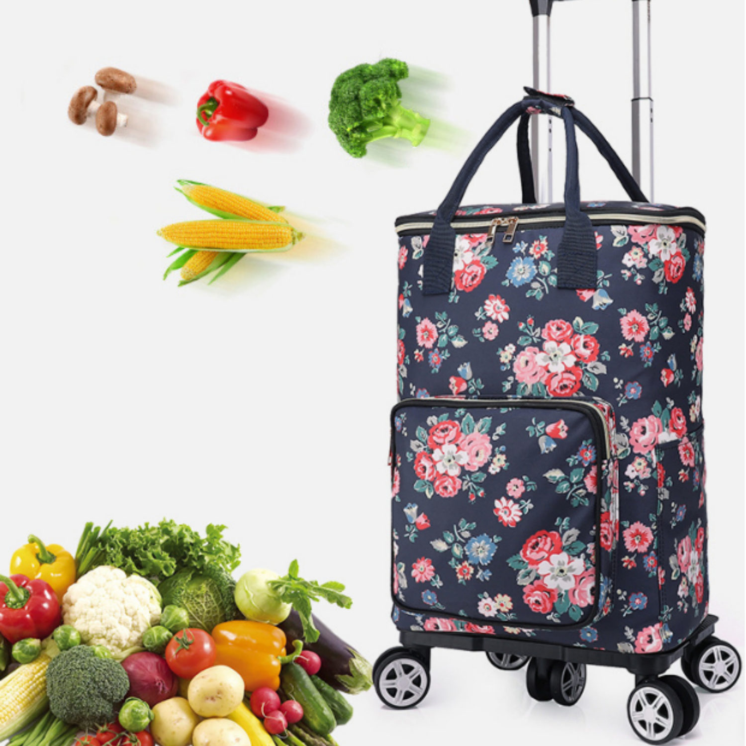 24L Insulated Oxford Cooler Trolley Bag w/ Wheels for Picnic 11