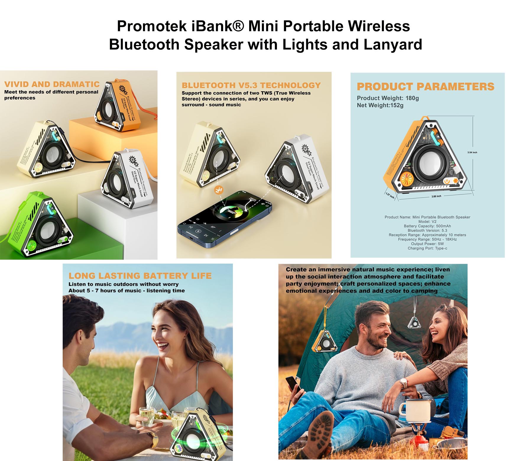 iBank ® Mini Portable Wireless Bluetooth Speaker with Lights and Lanyard 2
