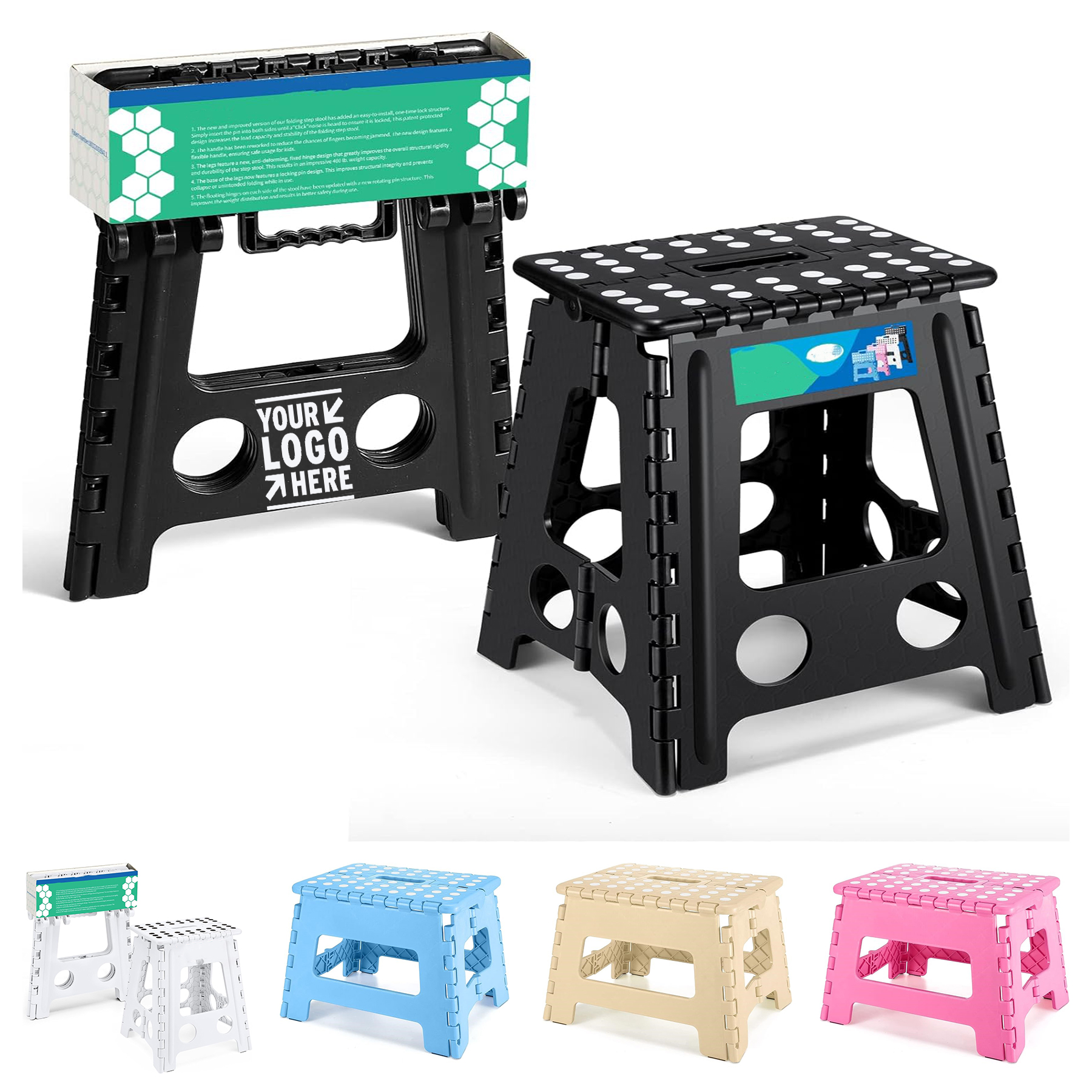 16 Inch Adults Kids Handle Easy To Carry Folding 400lbs Capacity Sturdy Plastic Foldable Step Stool