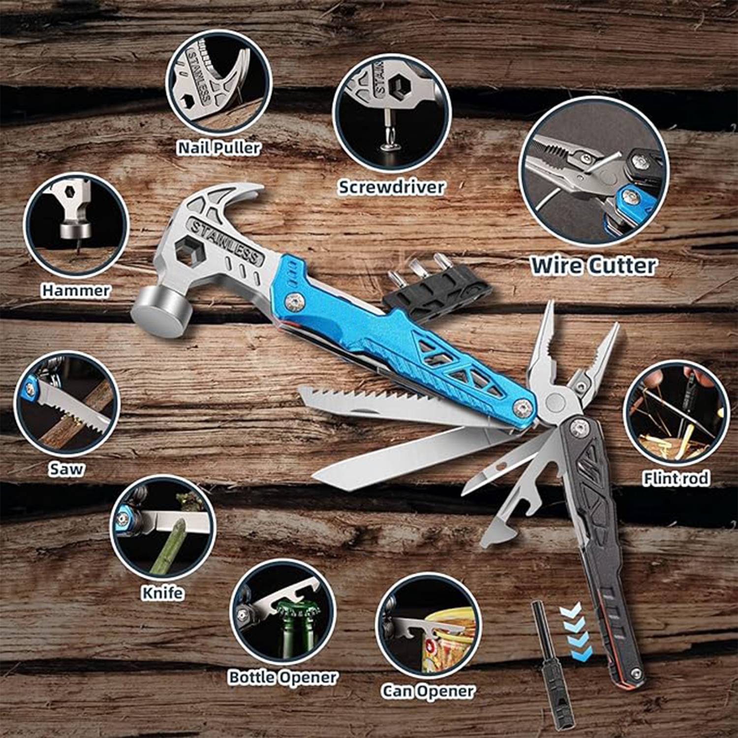 Outdoor Portable Multifunctional Wrench Hammer Pliers 11