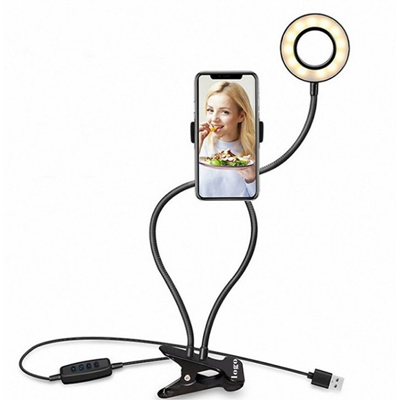 2 In 1 LED Selfie Ring Light Rotating Desktop Phone Stand 1