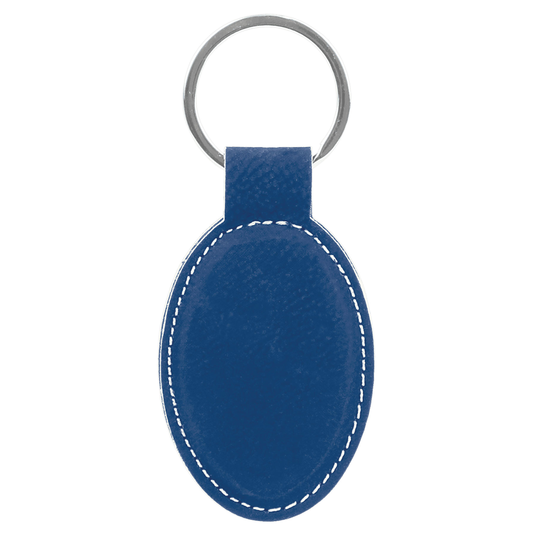 Blue/Silver Leatherette Oval Keychain 1