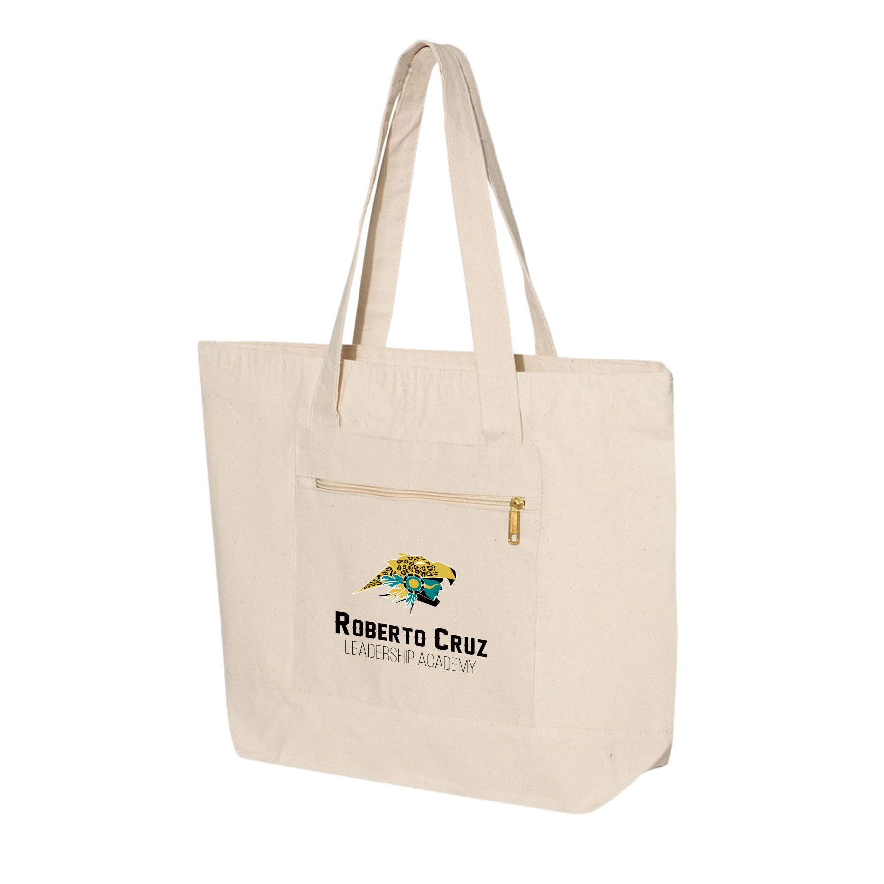 12 oz. Natural Heavy Cotton Canvas Two Tone Zippered Tote Bag_R110NBT 1