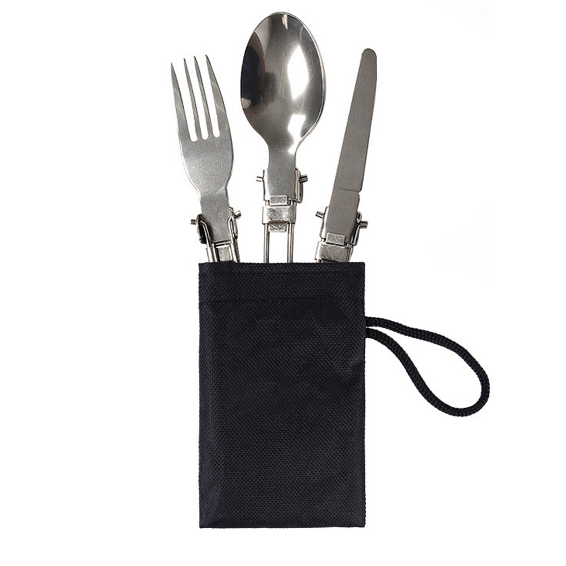 3-Piece Folding Camping Cutlery Utensil Set W/Pouch 2