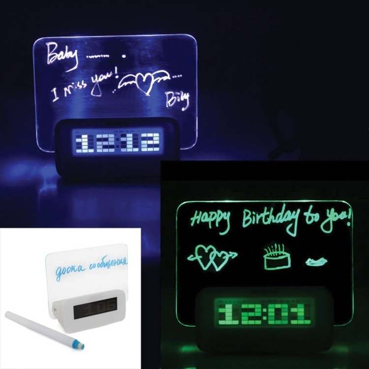 LED Fluorescent Message Board Digital Alarm Clock Calendar 1