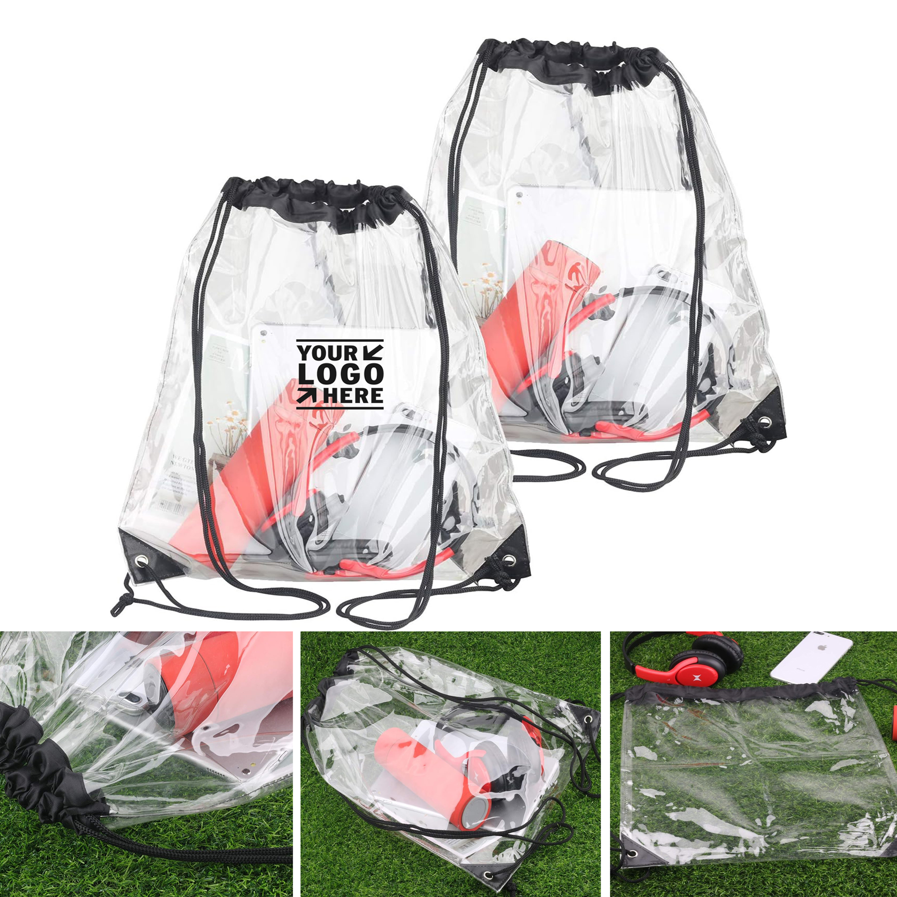 2 Pieces Stadium Colleges Sport Event Work Concert Security Approved Small Clear Drawstring Bag