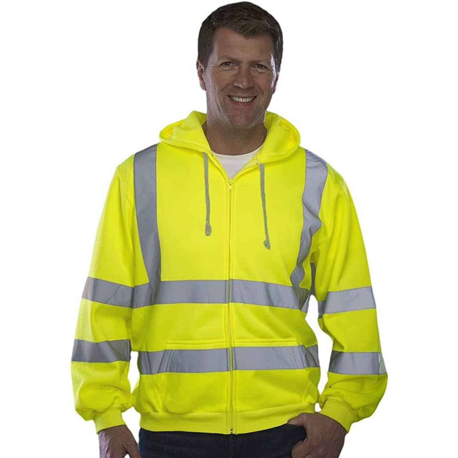 Class 3 Reflective Tape Safety Zipper Hoodie with Kangaroo Pocket 3