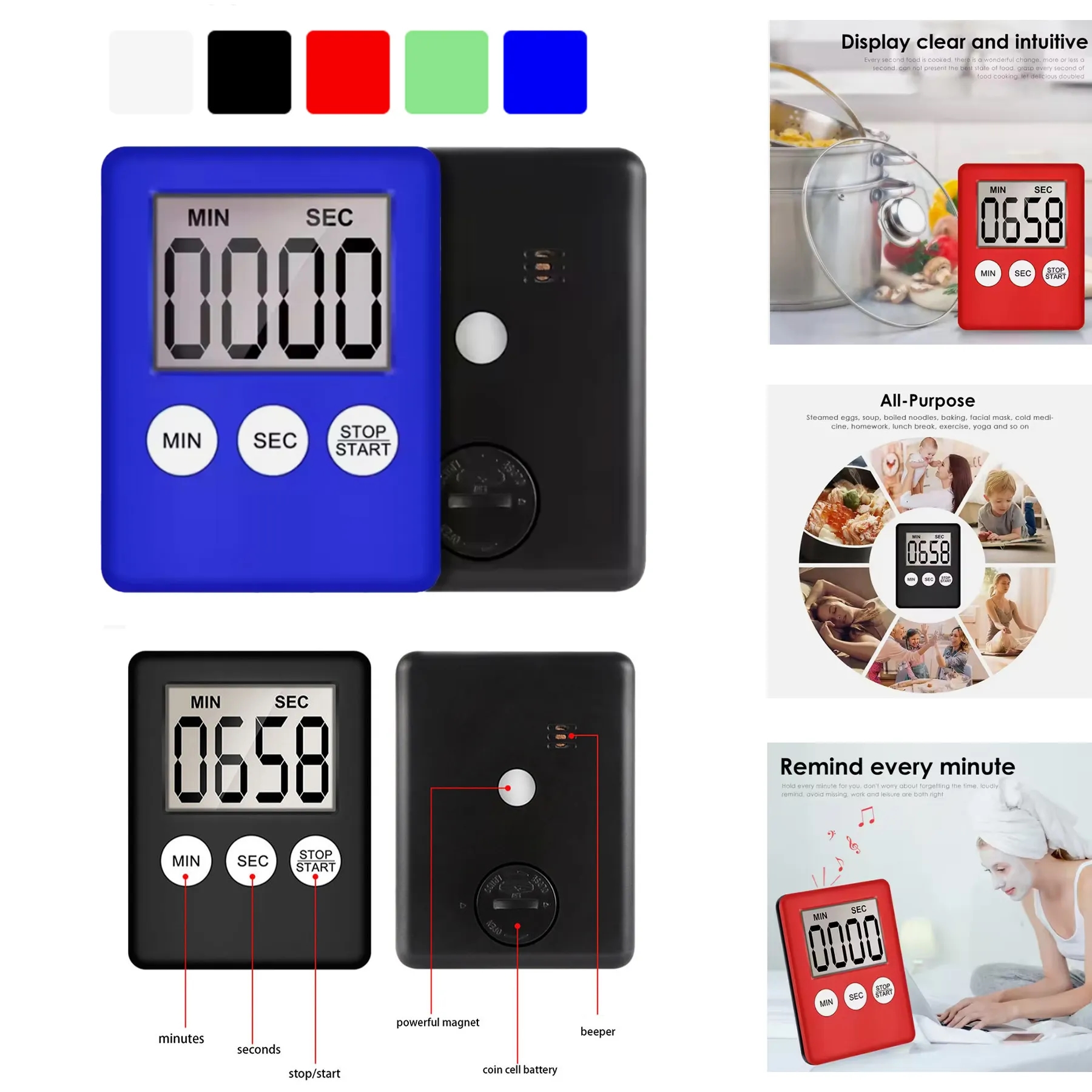 LCD Digital Screen Square Cooking Timer With Magnet 3