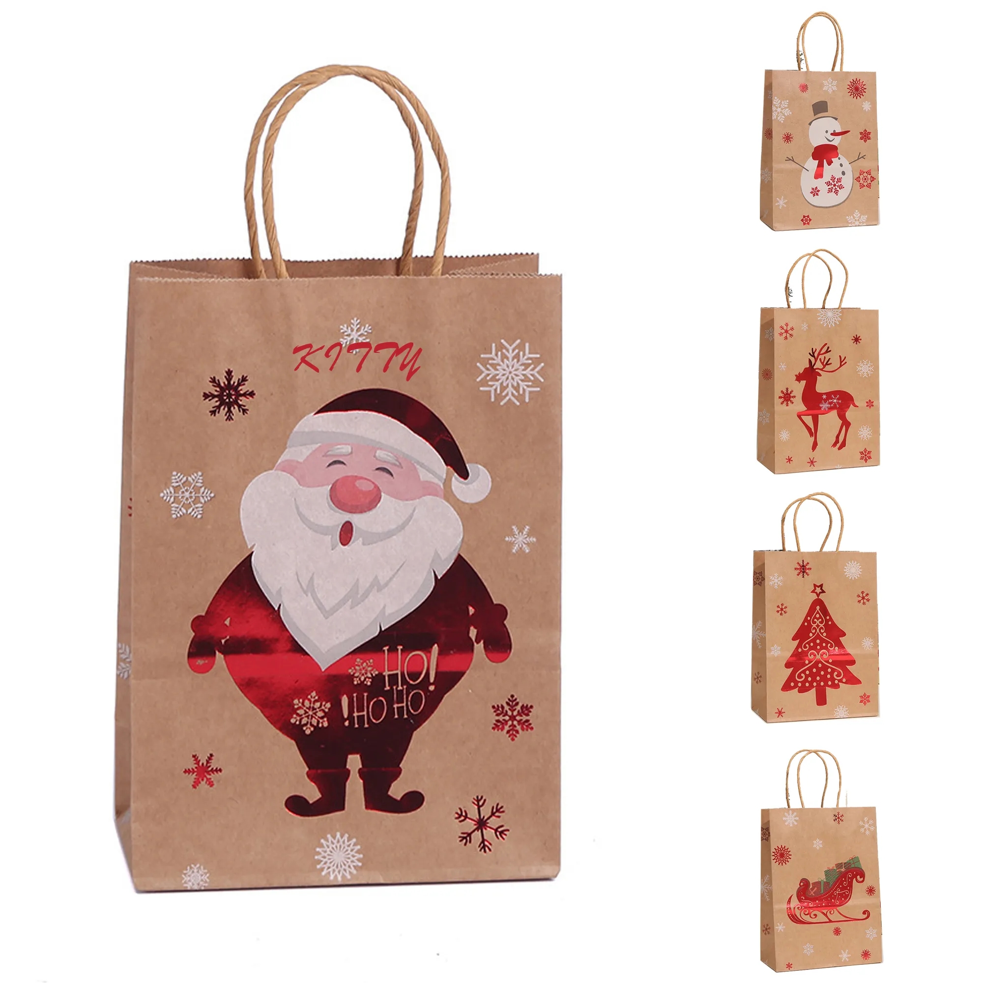 Christmas Kraft Paper Tote Bag (For Holiday Gifts) 4